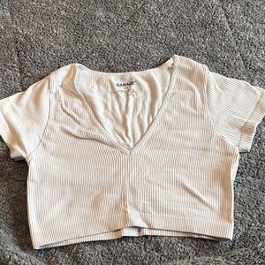 Garage White Ribbed V-Neck Crop Top